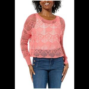 TWRHLL by Christie Brinkley Crochet Sweater Rose Coral - Regular